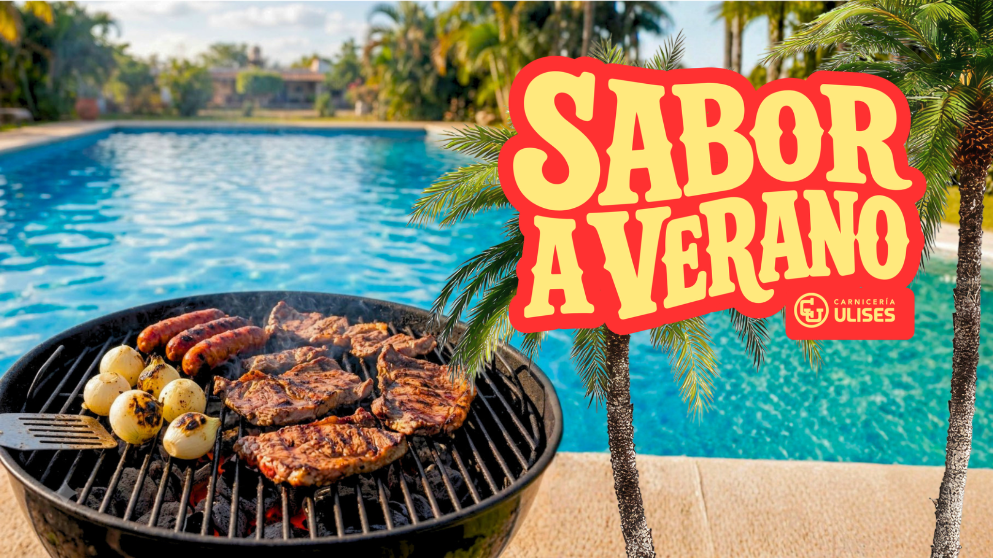 Carne asada al carbón junto a la alberca